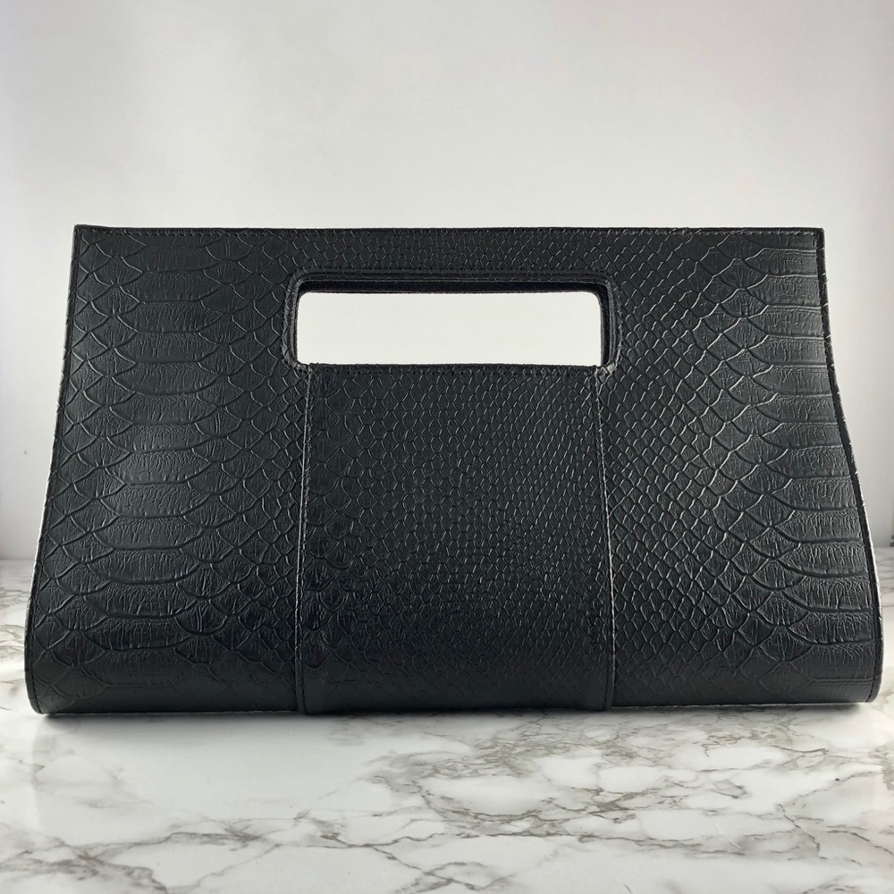 Charming Charlie Snake Print Black Clutch